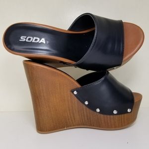 Soda Black Platform Wedge Heels